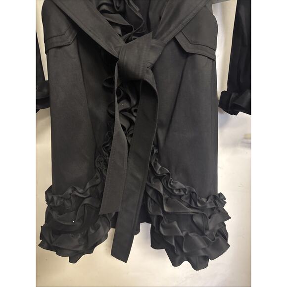 DONS COLLECTION‎ Ruffled GOTHIC Fitted Stretchy Ruffled Trench COAT M Black NWT - Picture 7 of 13